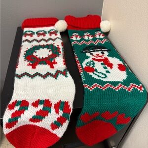 Vintage 2 Christmas Knit Stockings two different designs 24” long